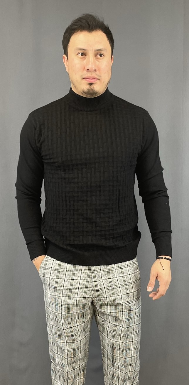 L.S-Mock-Neck-Viscose-Shirt-Blk-V8006