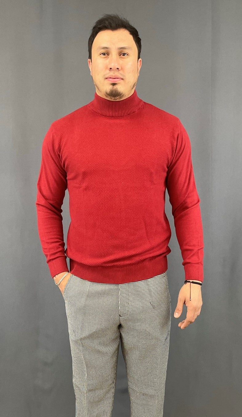 L.S-Mock-Neck-Viscose-Shirt-Rust-V8007