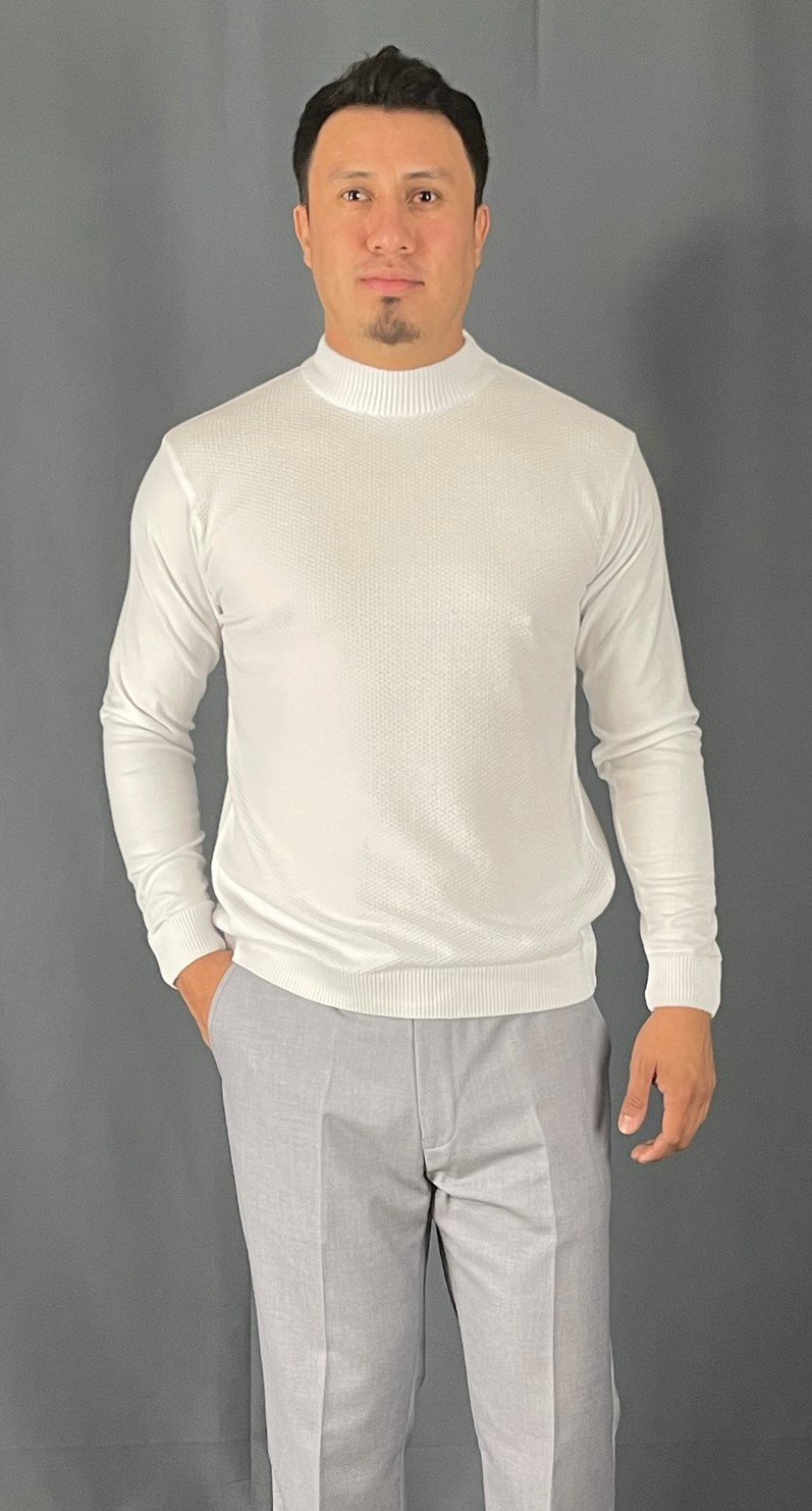 L.S-Mock-Neck-Viscose-Shirt-White-V8007