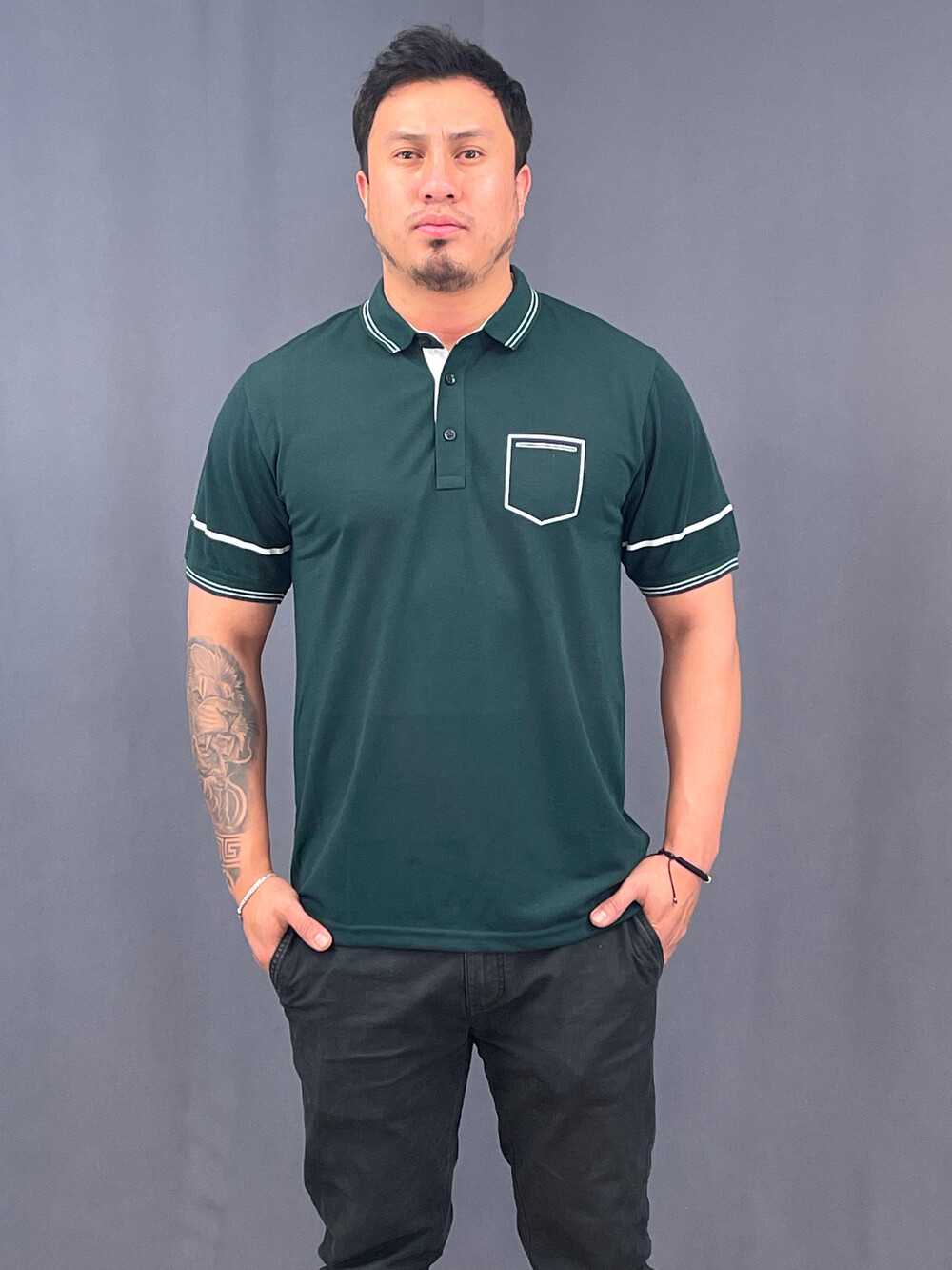 Polo-Shirt-Gren-White